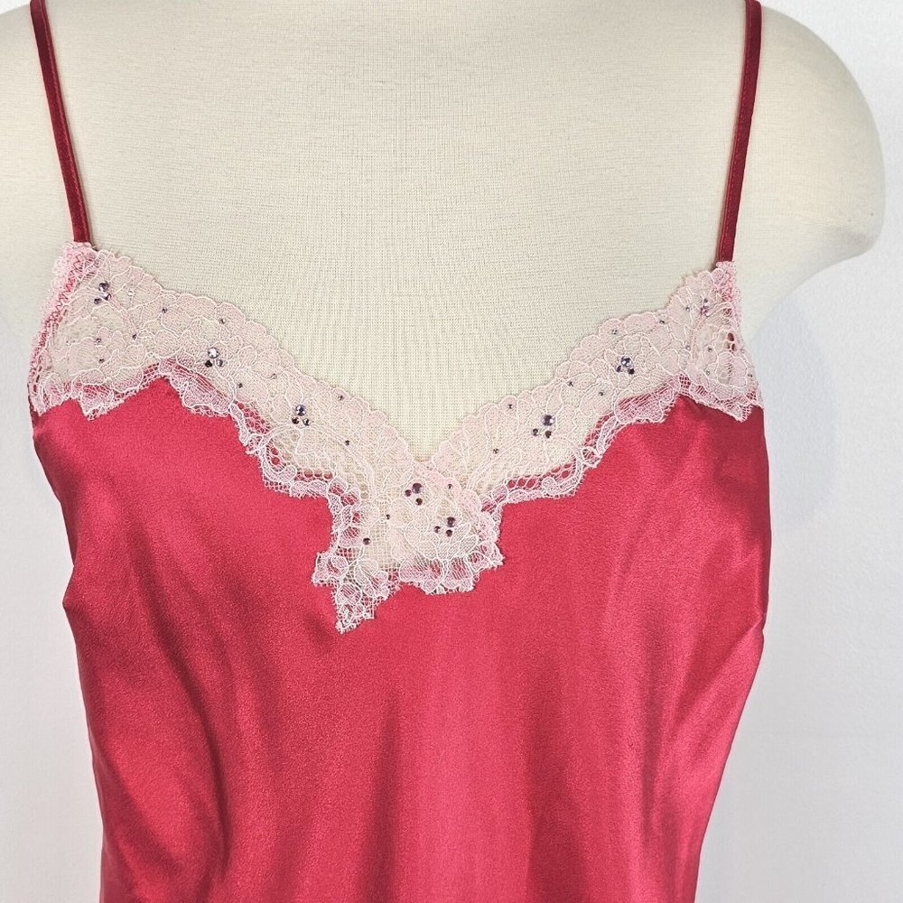 Victorias Secret Chemise Slip Dress Medium Red Babydoll Satin Lace Coquette Y2K - Picture 5 of 13